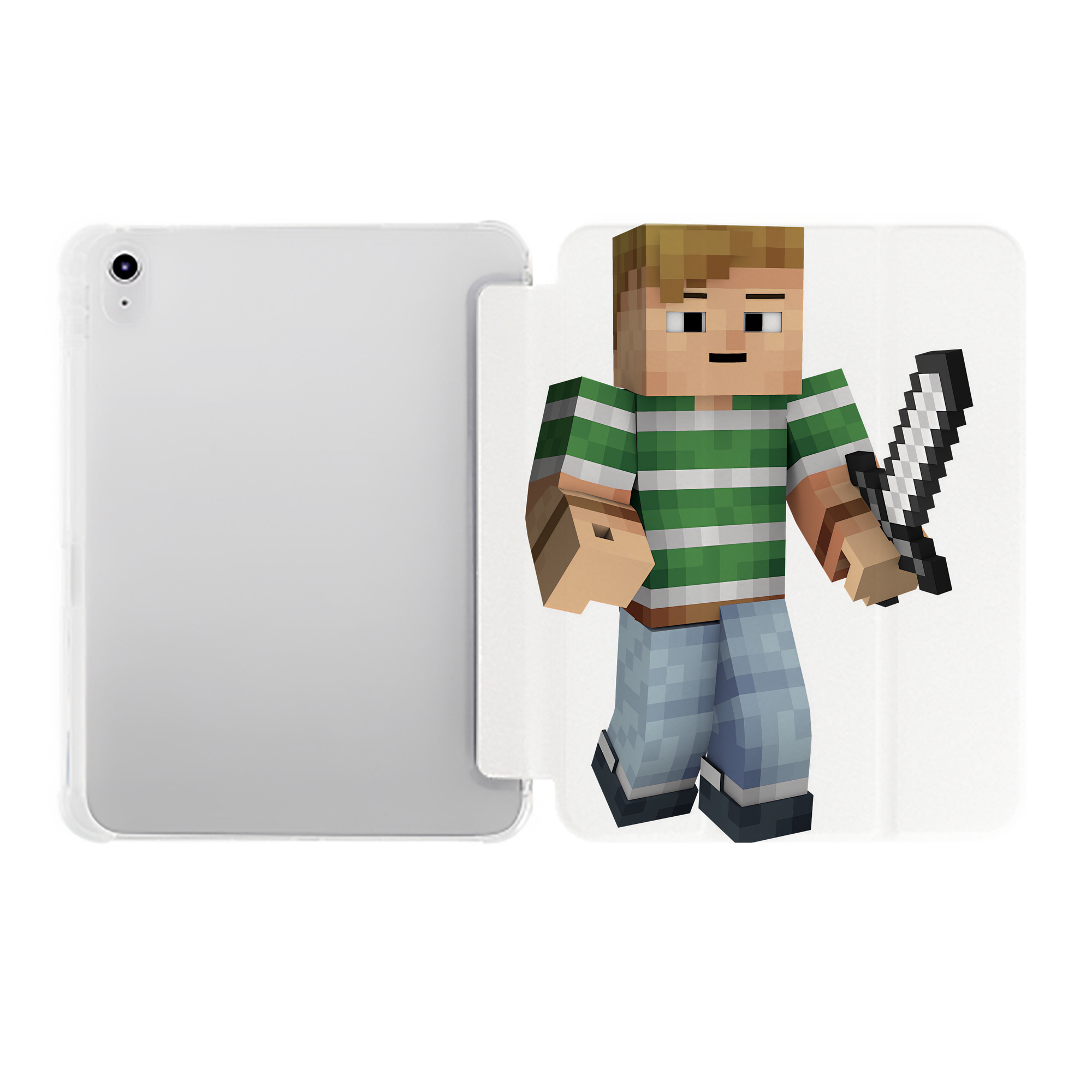 （画像用） マインクラフト ブロックの世界 Minecraft MC Block world IPad ケース ペン収納付き 三つ折りスタンド PUレザー×シリコン 対応機種9.5/10.5/10.9インチ
